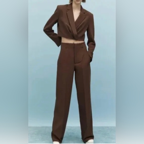 ZARA BROWN FLARED PANTS TROUSERS NWT - Picture 2 of 9